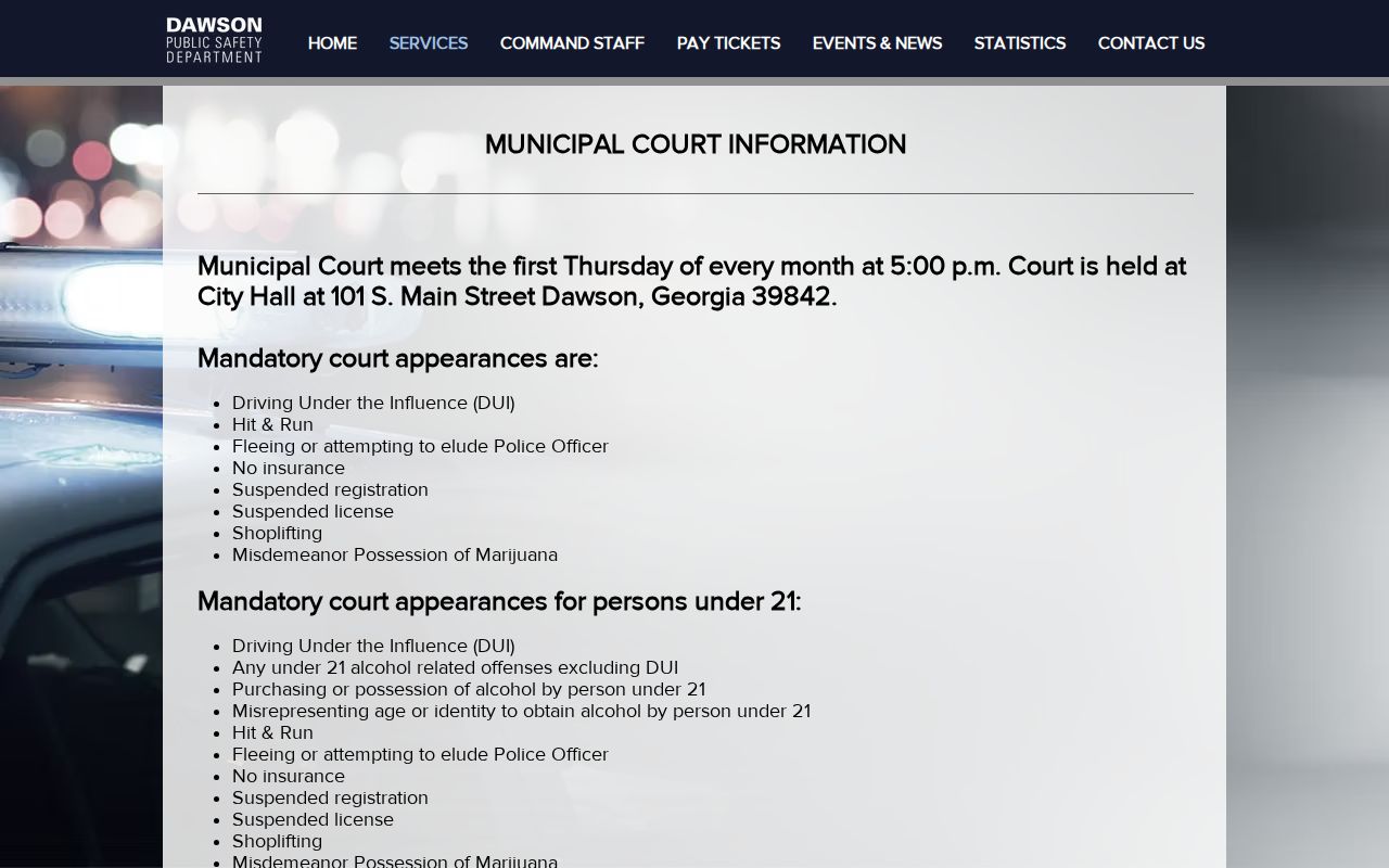 Dawson municipal court docket information